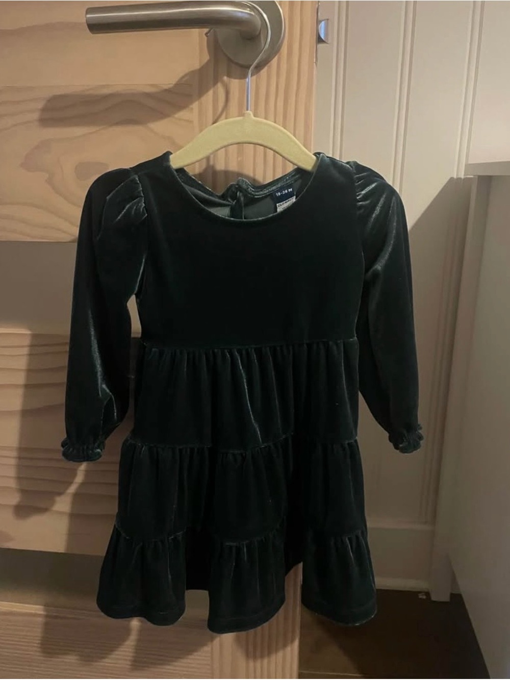 Old Navy Classic Velvet Tiered Dress for Kids - Dark Green - 18-24m